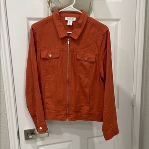 Rachel Zoe Rust-Orange Zip Front Linen Jacket